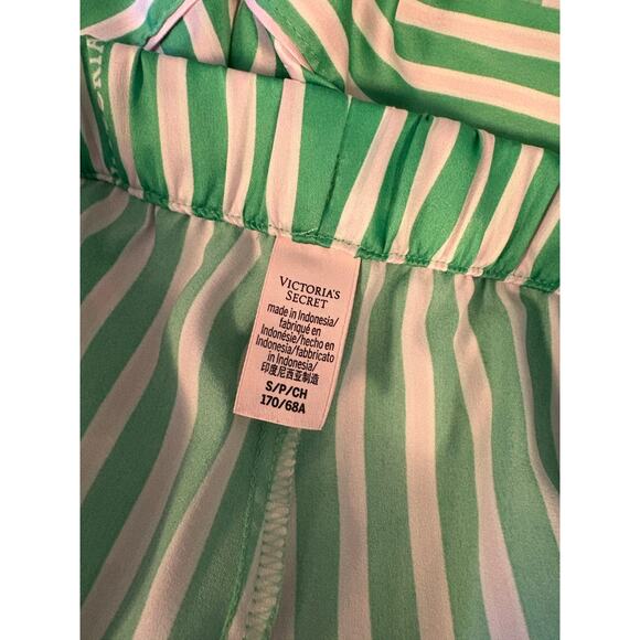 VICTORIA’S SECRET Pajama Lounge Shorts | Green White Stripe Satin Soft | SMALL - Picture 5 of 5